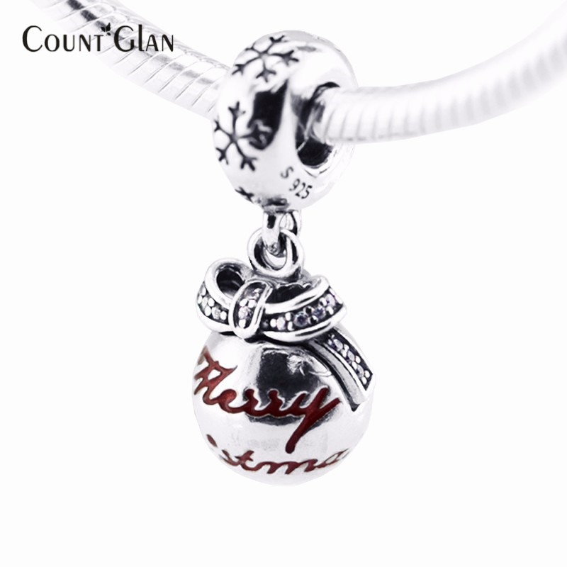 Merry Christmas Bauble Red Enamel Beads Fit Pandora Charms Silver 925 Original Bracelet Fashion DIY 2016 NEW Winter Collection-image-395882965
