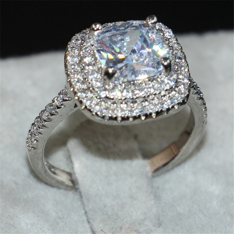 

Size 5-10 Lady's White Gemstone rings Jewelry 925 Sterling Silver Princess-cut 5ct crystal Diamond cz wedding ring for Valentine's Day gift