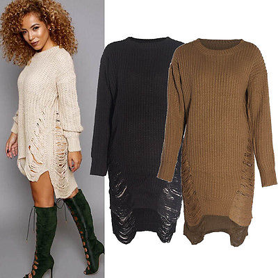 Wholesale- 2016 Women Long Sleeve Oversized Ladies Knitted Long Sweater Jumper Winter Casual Dress