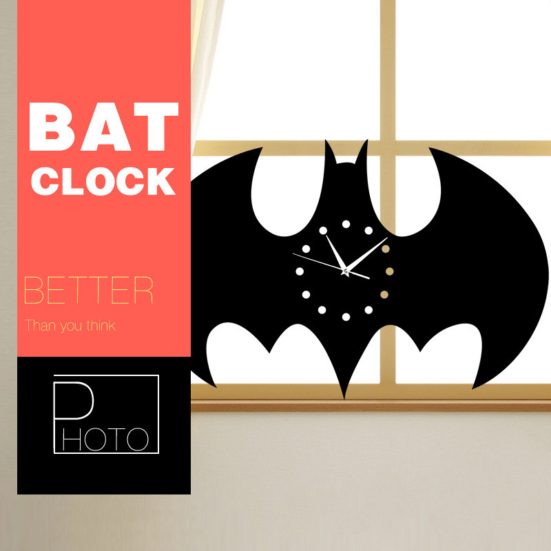 

3D Clock Bat Shape Children Bedroom Decals reloj de pared digital Wall Watches Holiday decor Batman Living Room Wall Clock 35*21cm