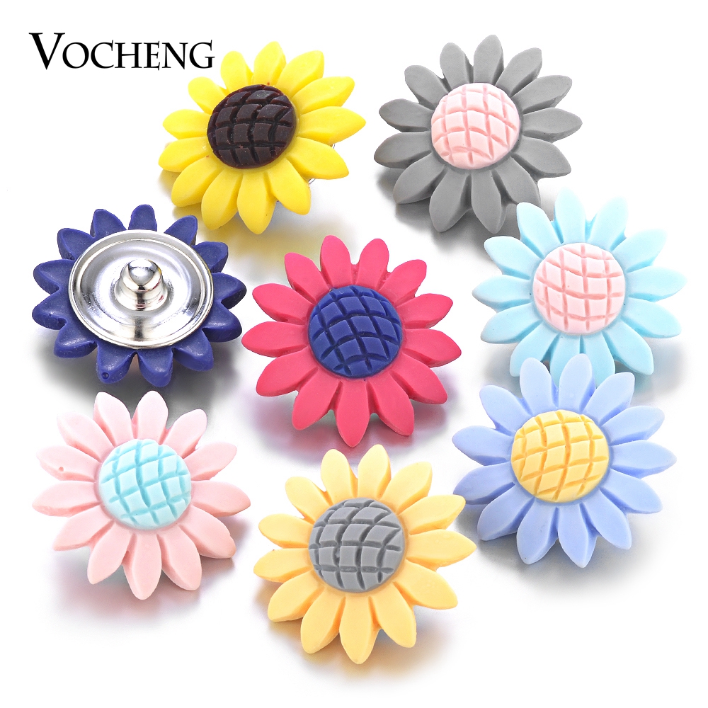 

VOCHENG NOOSA Mix Colors Vocheng Ginger Snap Jewelry 18mm Resin Sunflower Charms Button Vn-1765