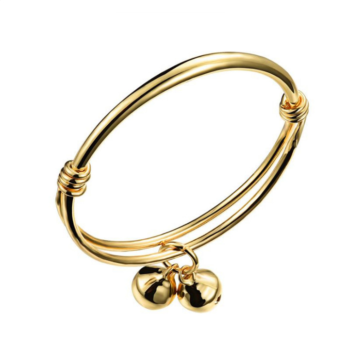 

Hotsale Adjustable Baby Kids Bangles Allergic Free 18K Yellow Gold Plated Bracelet Bangle for Kids Children with Little Bells BR-093, Black