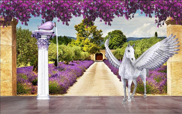 

3d wallpaper custom photo Original fantasy lavender flying horse TV background wall room Home decor 3d wall murals wallpaper for walls 3 d, Purple