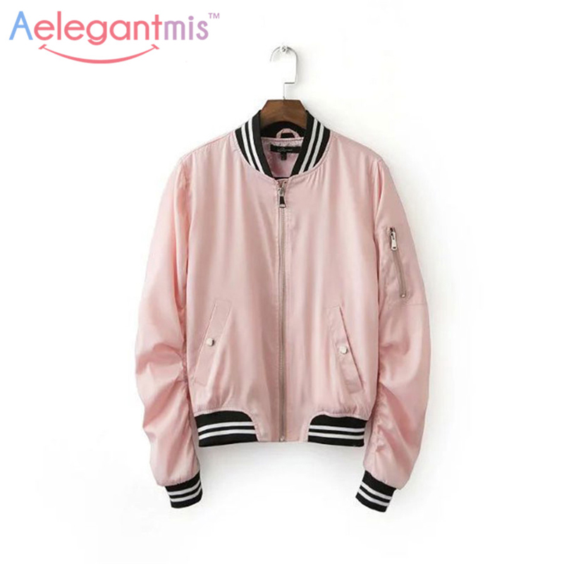 

Wholesale- Cool Female Satin Pink Bomber Jacket 2016 Autumn Fashion Short Jacket Coats Women Basic Coat For Ladies