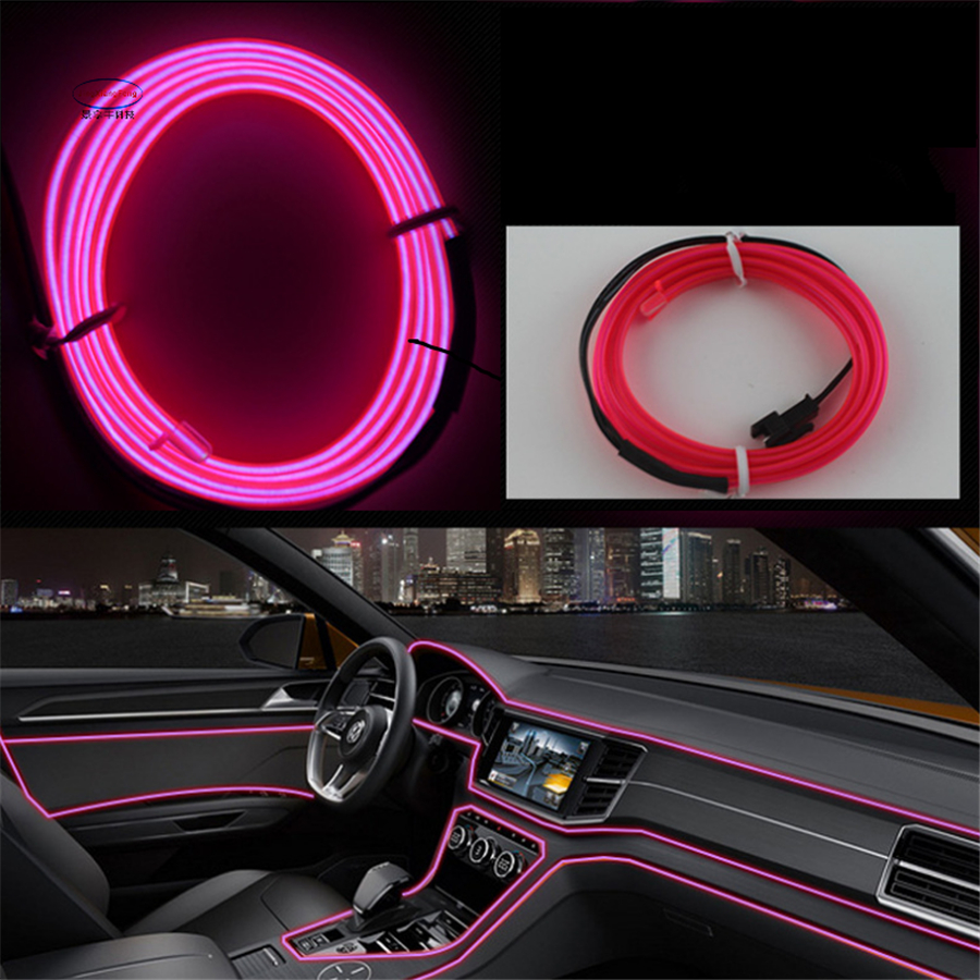 DIY Decoration 12V Auto Car Interior LED Neon Light EL Wire Rope Tube Line Party Weeding Decal 10 Colors 3 meter-image-407615518