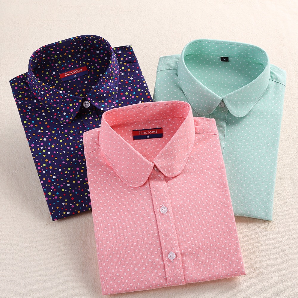 

Wholesale- Dioufond 2017 Women Blouses Turn-Down Collar Women Tops Polka Dot Blouse Long Sleeve Shirt Women Camisas Femininas Blouses S-5XL, Mintdot