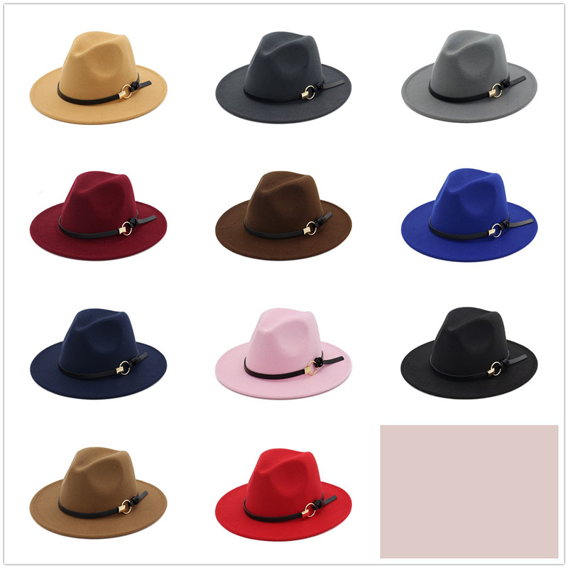 

New Fashion TOP hats for men & women Elegant fashion Solid felt Fedora Hat Band Wide Flat Brim Jazz Hats Stylish Trilby Panama Caps, Pink