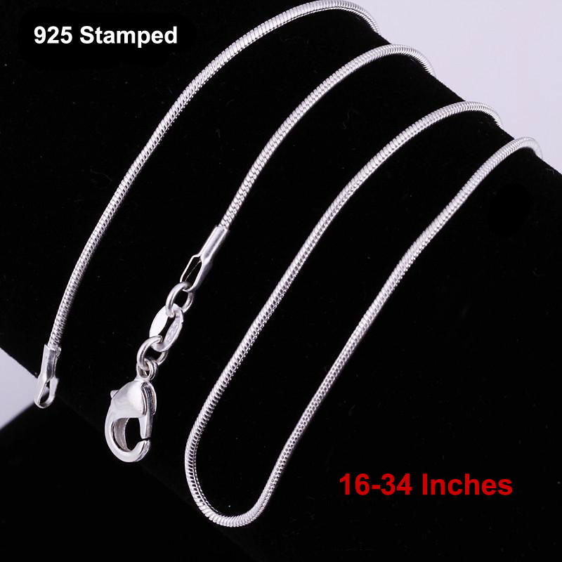 

Wholesale 16-34 Inches 12PCS Snake Necklace Chains 1.2MM 925 Sterling Silver Findings DIY Jewelry
