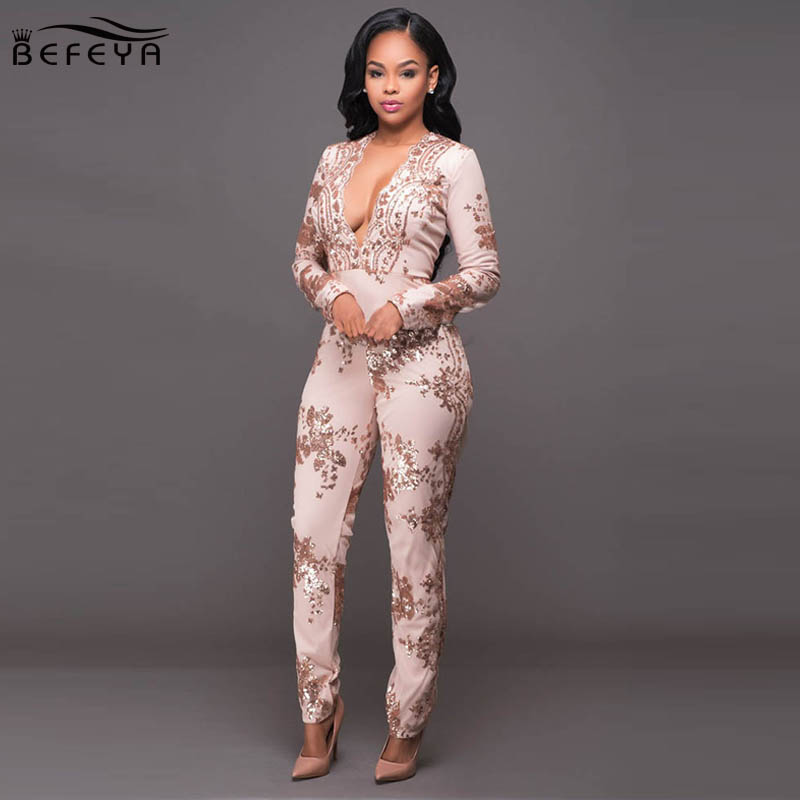 Vente en gros - 2017 Nouveau Style Femmes Sexy Paillettes Combinaison Lady Mode À Manches Longues Maille Paillettes Barboteuse Une Pièces Body Sa
