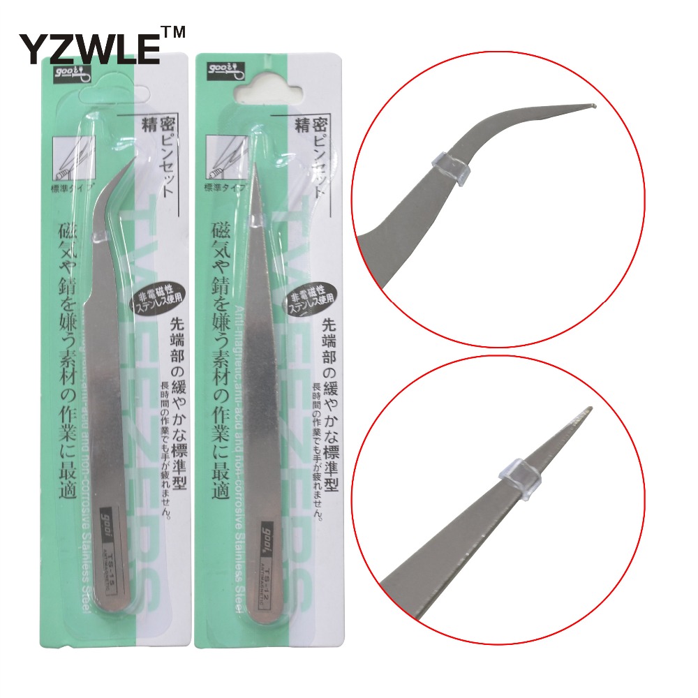 

Wholesale- YZWLE 1 Pc Sliver Handle Stainless Steel Eyelash&Nail Art Curved Straight Tweezers Tool For Picking Rhinestones Gem Tools