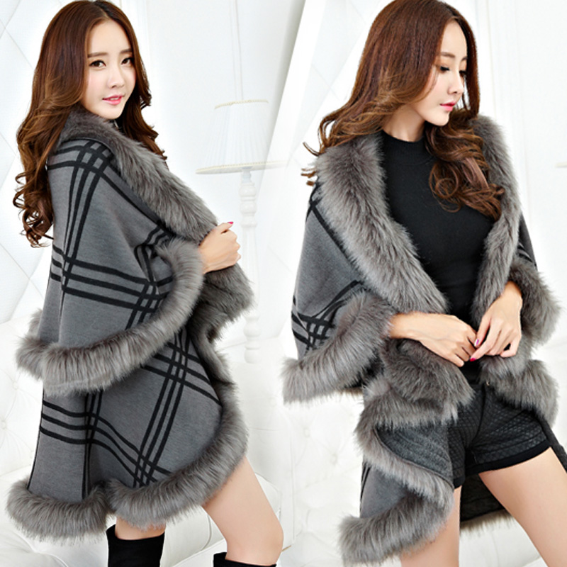 

New Fashion Fall Winter Clothing Women Cloak Coat Cardigan Cape Shawl Sweater Long Wool Bat Jacket Women Cape, Black