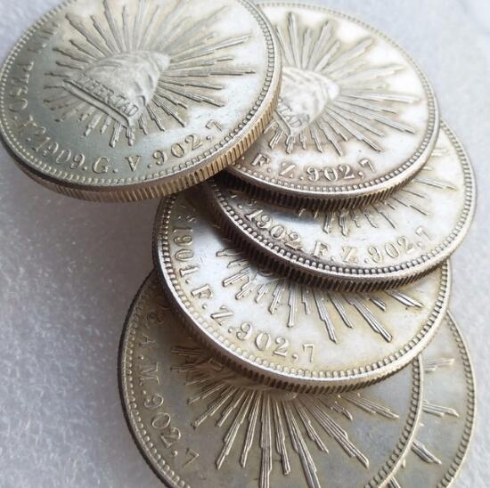 

MO 1Uncirculated Fulls set 1899-1909 6pcs Mexico 1 Peso Silver Foreign Coin High Quality Brass Craft Ornaments