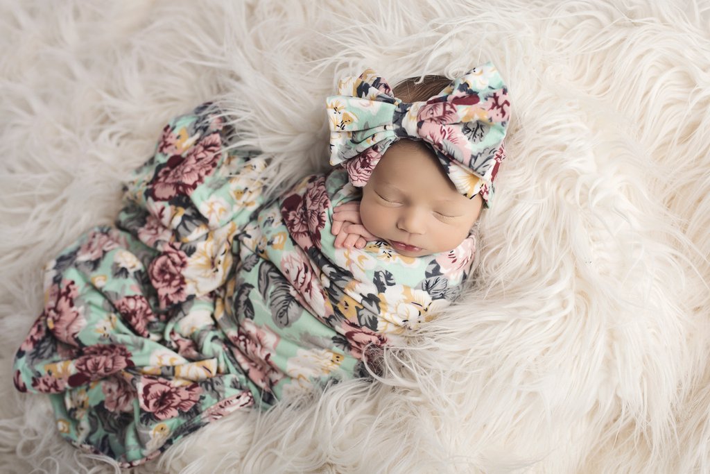 

INS Floral Baby sleeping bag Flower Printed Newborn Blanket Flower Printed sleeping sack + Bowknot Headband 2pcs Sets C2171