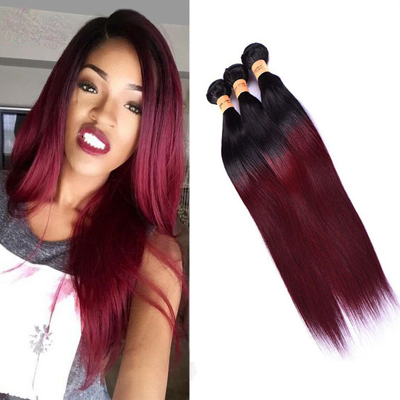 

Colored Brazilian Burgundy Ombre Human Hair 3 Bundles Cheap Two Tone 1B/99j Brazilian Straight Remy Human Hair Weave Extensions