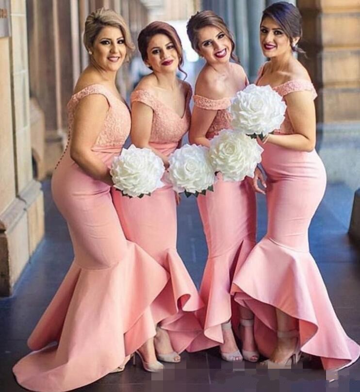 peach frilly bridesmaid dress