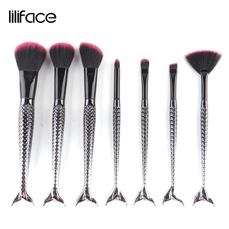 

Black 7pcs Mermaid Makeup Brushes Set Foundation Blush Lip Eye Shadow Fan Brush Cosmetic Beauty Make Up Brushes Tools