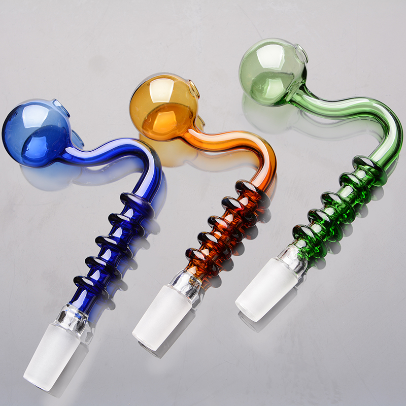 

IN STOCK 90 degree curved Glass burner glass bangers colored coil oil banger 14 mm male oil burner