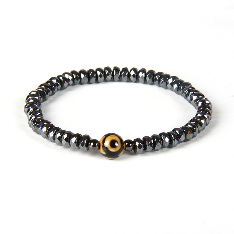 

Religious Easter Jewelry Wholesale 10pcs/lot Faceted Flat Hematite Stone Beads With Natural Dzi Eye Lucky Bracelets, Golden;silver