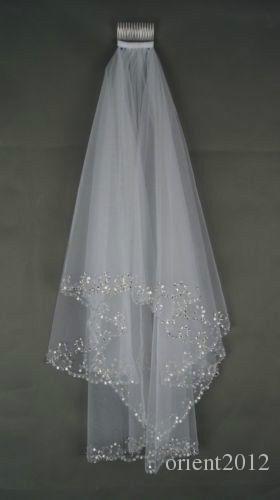 

2019 Wedding Veils Wedding Bridal Veil 2-Layer Handmade Beaded Crescent edge Bridal Accessories Veil White and Ivory color in stock, Black