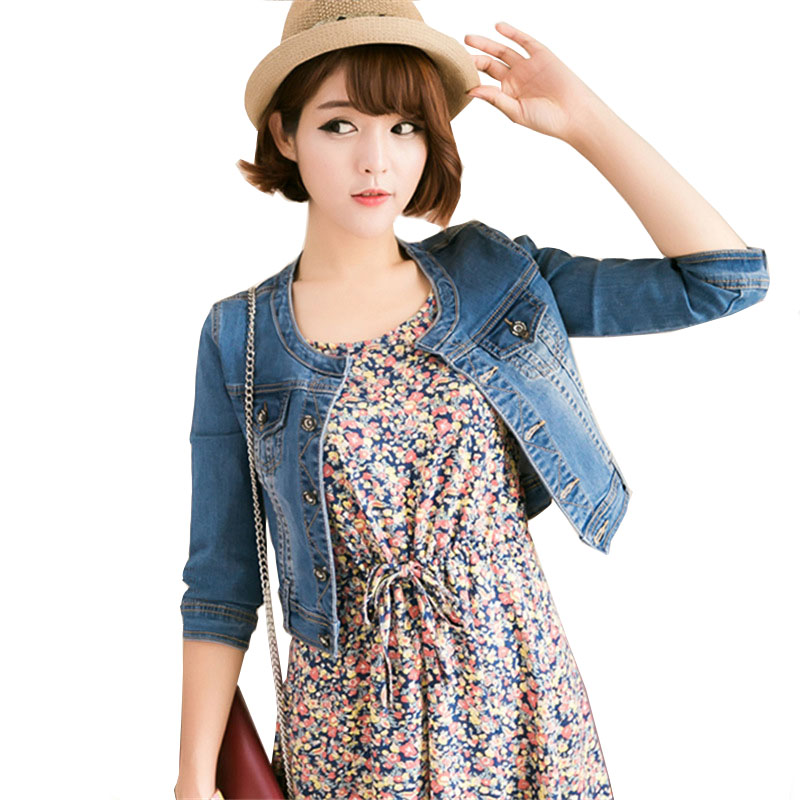 Wholesale- New Arrival spring /Antumn short denim jackets vintage casual coat women's denim jacket for outerwear jeans Female Plus size 2XL