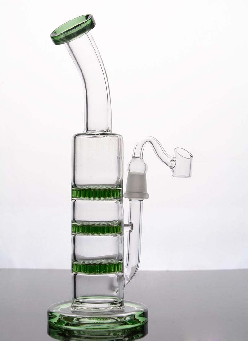 

Green glass bongs with 3 honeycomb perc dab rig glass water pipe with 14 mm MALE joint HOOKAHS