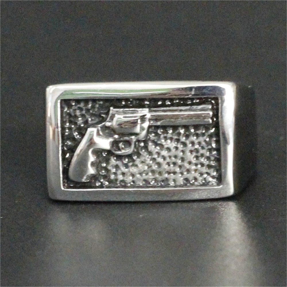 

5pcs/lot Newest Design Cool Gun Ring 316L Stainless Steel Fashion Jewelry Popular Men Hand Gun Ring, Silver