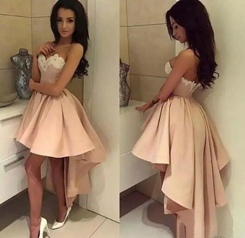 

Modest 2017 Peach Pink Short High Low Prom Dresses Cheap Ivory Lace Sweetheart Ruched Holiday Party Gowns Custom Made China EN10136, Orange