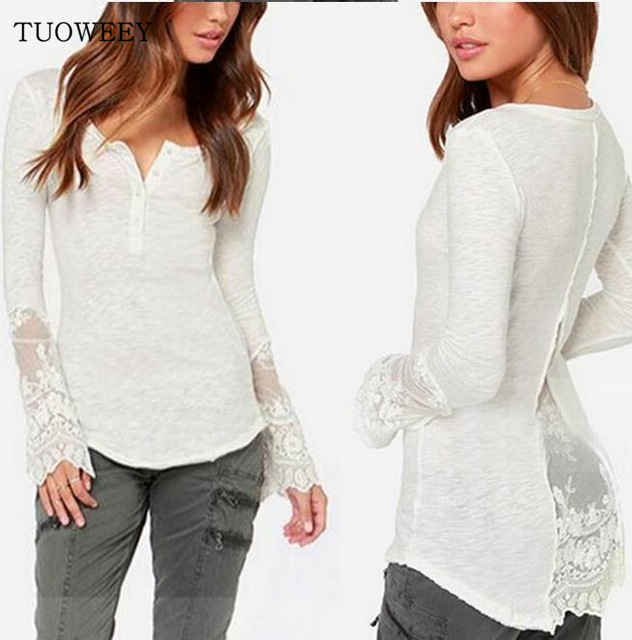 

Wholesale-2016 Summer Women knitting Crochet Lace tops Shirt Sexy Open Back long sleeve shirt LACE tops Black Blusas Femininas 1579