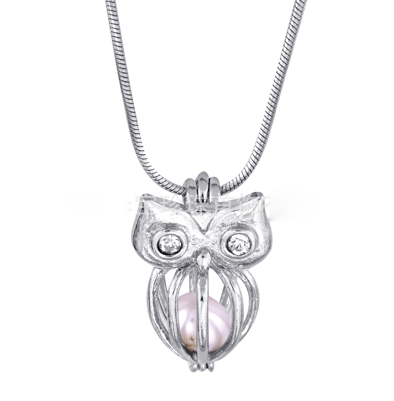 

18KGP Owl with Shiny Jewel Eyes Cages Lockets, Wish Pearl/ Gem Beads Pendants Mountings for DIY Fashion Lovely Cute Jewelry Charms