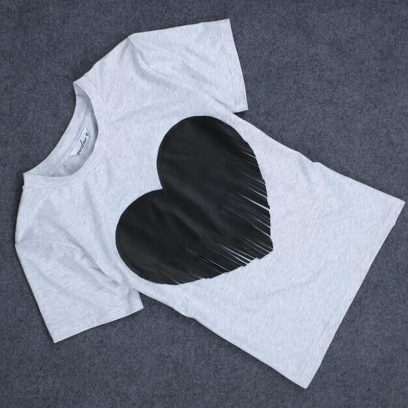 

Wholesale-2016 New Design Bust Heart Women T-shirt Light Gray Short Sleeve O-neck T-shirt  L XL, As pic