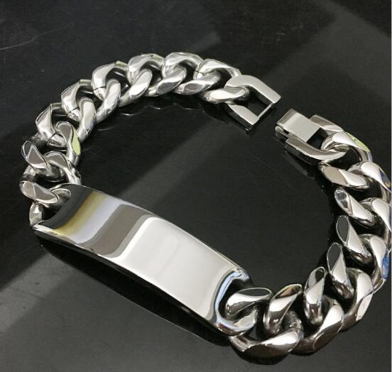 

For Father Gifts 316L Stainless Steel high polished Huge 15mm cuban curb chain Smooth ID bracelet Heavy Large JEWELRY 15mm 21cm or 23cm