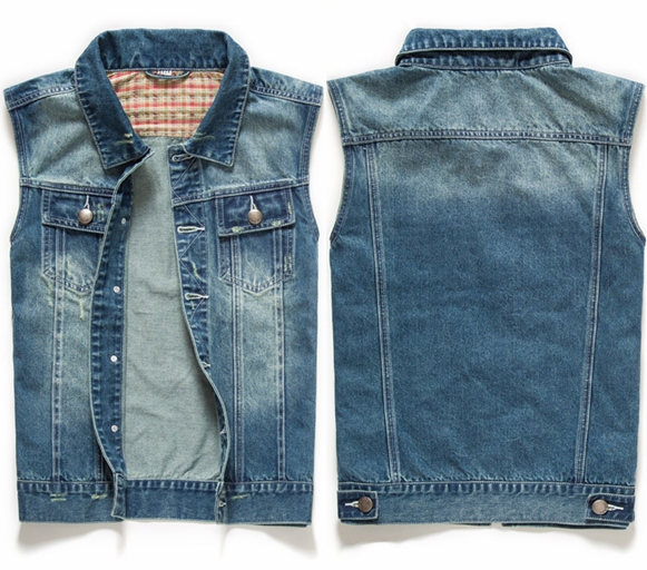 

Wholesale- Summer 2015 New Men's Jeans Jacket Vest Denim Blue Coats Men Casual Sleeveless Waistcoat Mens Down Vests Tank Tops Stylish MT126