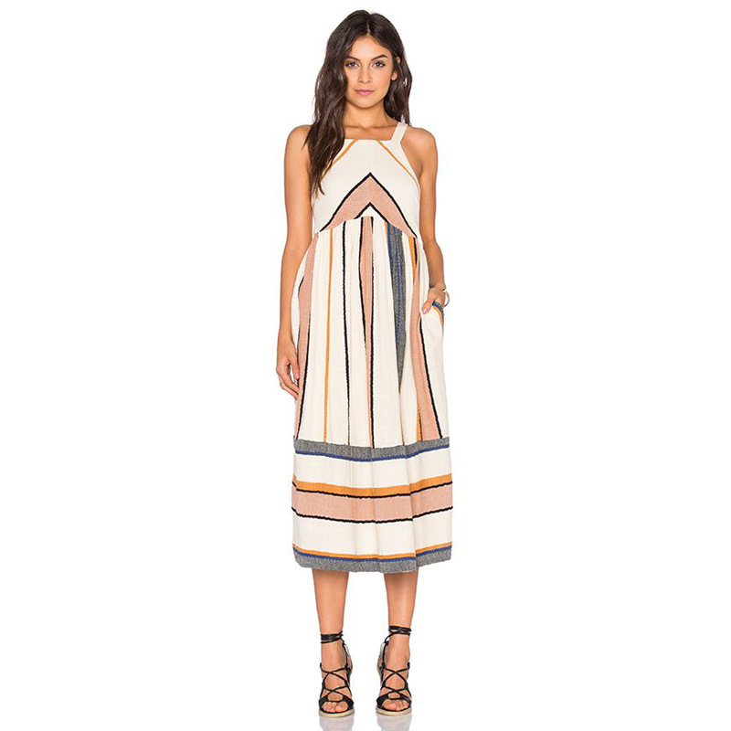 Vente chaude Mode Femmes Lady Été bande impression Robe Vêtements Sans Manches Décontracté Robe De Soirée Nouvelle Arrivée O cou Irrégulière gile