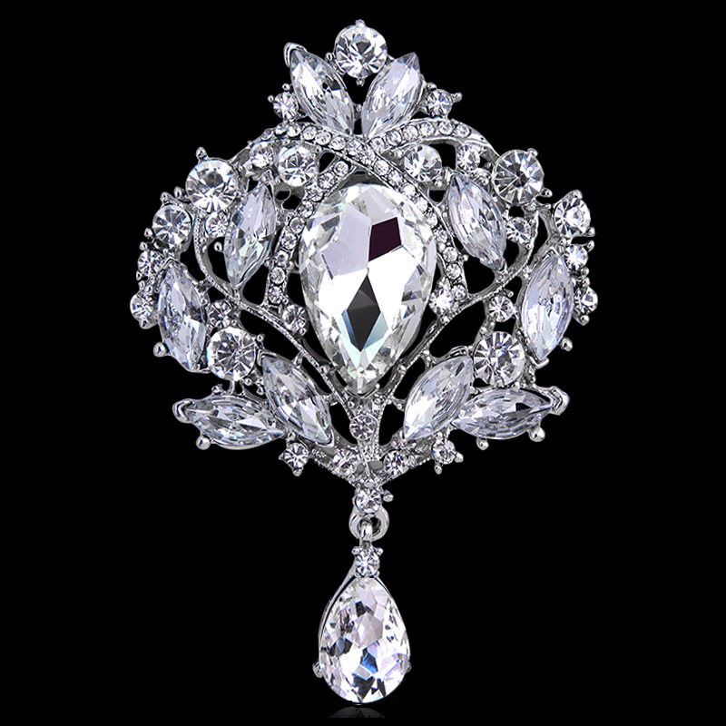 

Rhinestone Brooches crystal Flower Water Drop Brooch pins women banquet party Wedding jewelry Christmas gift 170263, Gray
