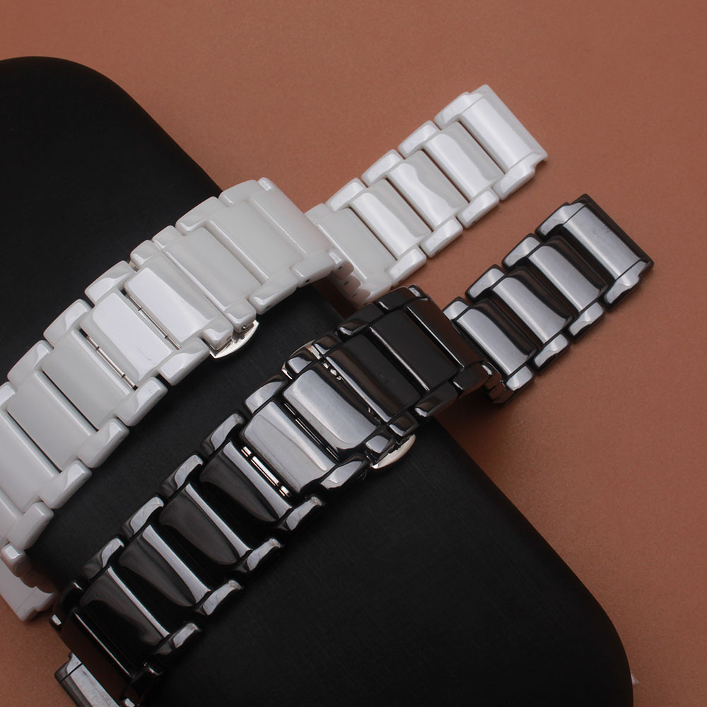 Black White ceramic watchband strap 21mm lug 18mm fit smart watches mens womens butterfly buckle stainless steel new arrival 2017 prpmotion