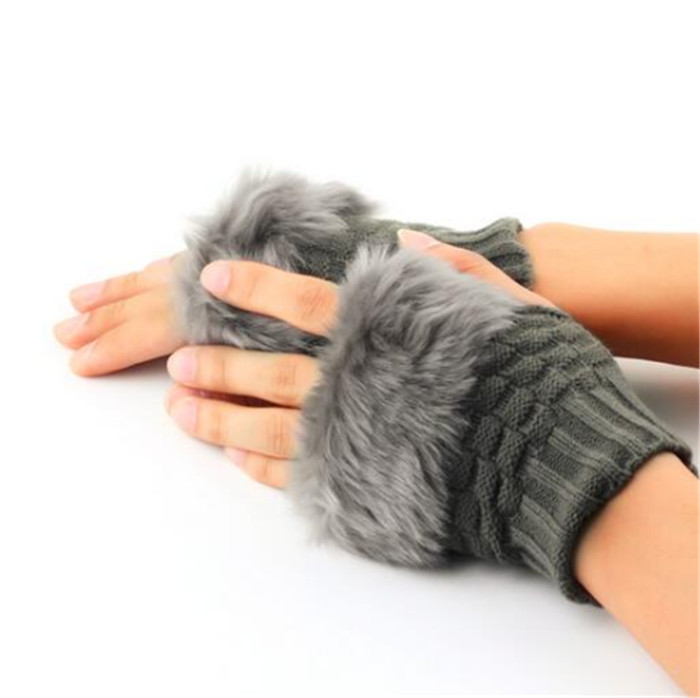 

Women Fingerless Gloves Cute Faux Rabbit Fur Knitted Gloves Female Winter Knitting Warmer Wrist Hand Gloves Mitten Factory Wholesale