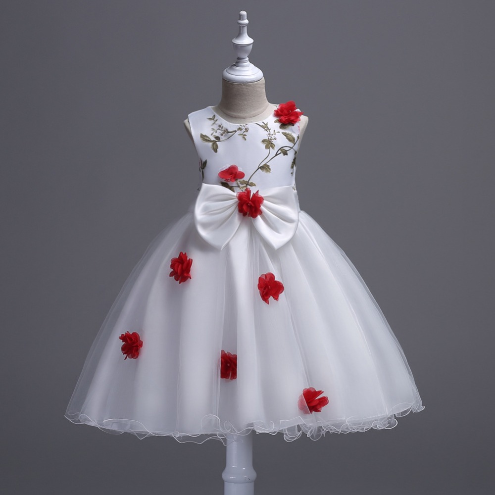 

flower dresses girls wedding party princess dress baby girls sleeveless dresses kids clothes for girls 2017 children clothing, Red