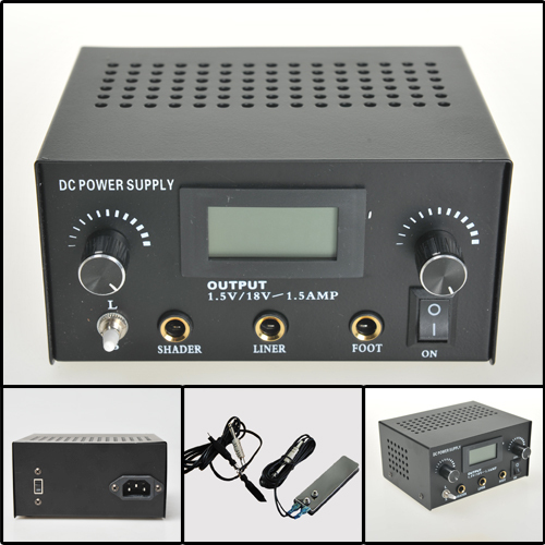 

Wholesale-Lcd Dual Tattoo Machine Gun Power Supply Clip Cord Foot Pedal