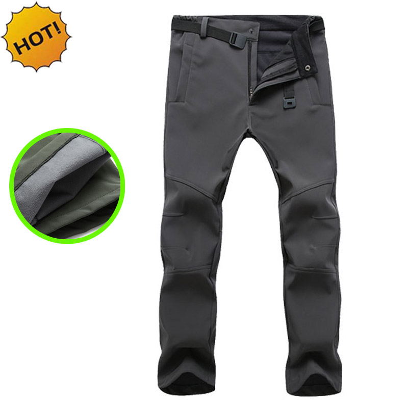

HOT 2017 Outdoor Winter Thicken Polar Fleece Thelmal Slim Fit Soft Shell Camo Tactical Waterproof warm Pants cargo Men Solid Trousers, Black