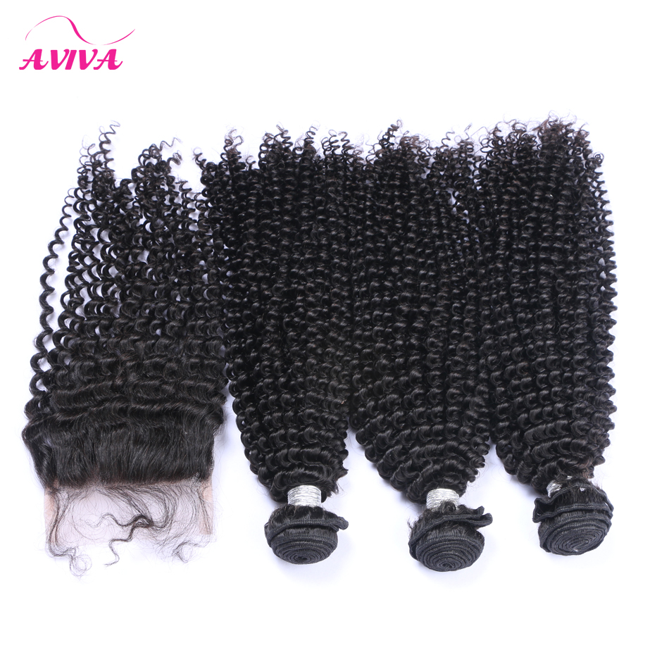 

4Pcs/Lot Peruvian Kinky Curly Virgin Hair Weaves With Closure Unprocessed Peruvian Deep Curly Human Hair Bundles Add Top Lace Closures 4x4, Natural black color