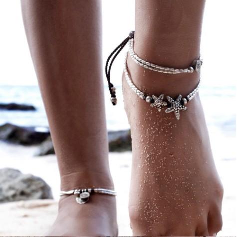 

Vintage Fishstar om Yoga Symbol Anklets Silver Tone Barefoot Sandals Ankle Chain Womens Ankle Bracelets