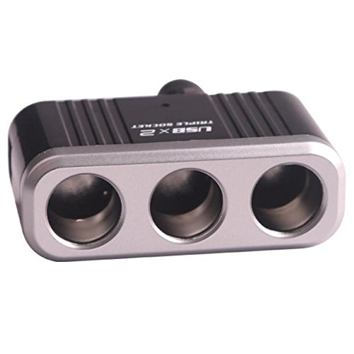 

universal car charger 3way car socket adapter charger with 2 usb ports, Black