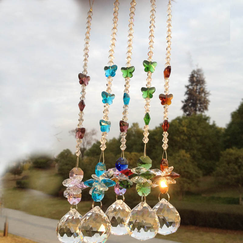 

5PCS Garland Chakra Spectra Suncatcher Glass Crystal Butterfly Pendulum Lamp Prisms Parts Feng Shui Pendants 30mm