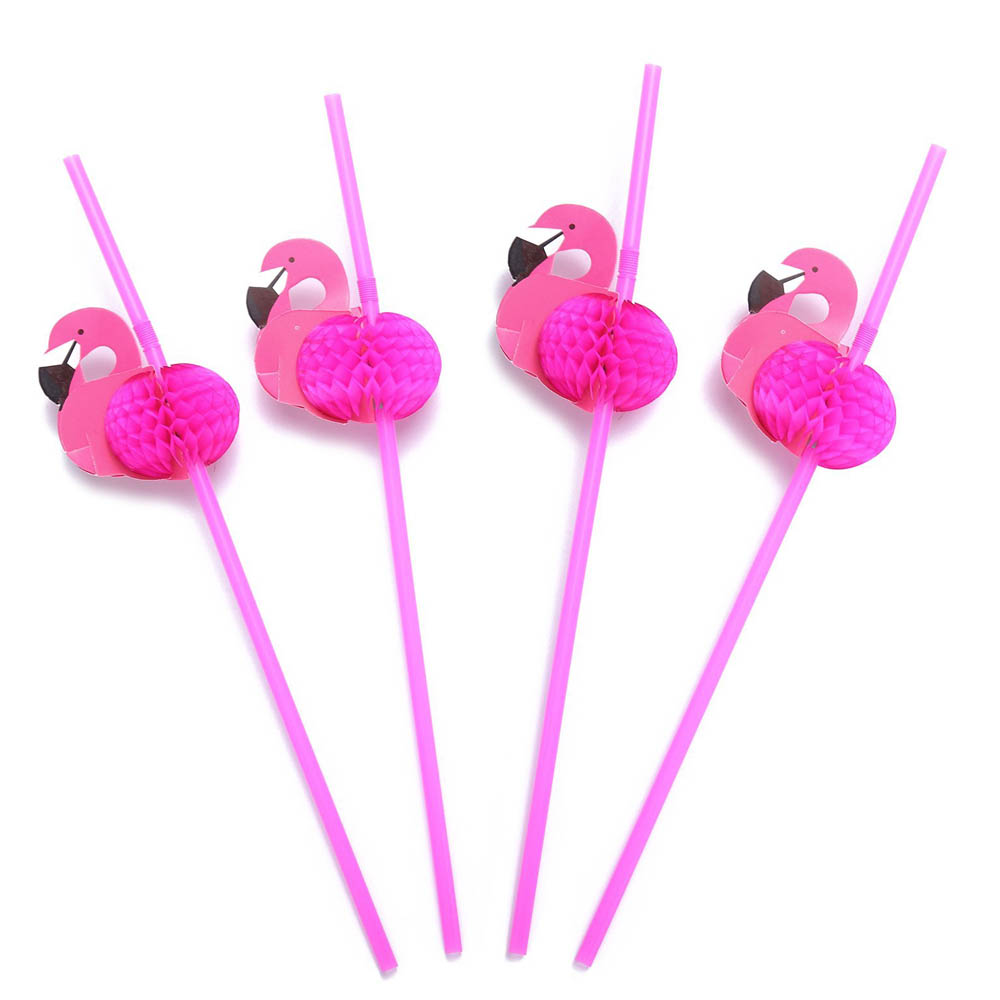 

9.4 Inch Pink Flamingo Plastic Straws Luau Party Table Decor Cardboard Tissue Flexi Straws Tropical Drinks 100pcs/lot DEC299