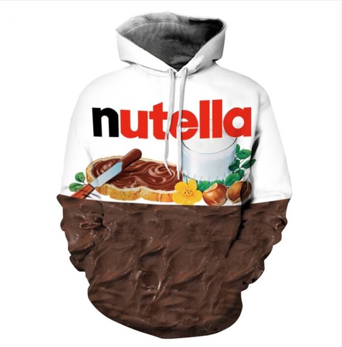 2017 Autumn winter new Fashion 3D Hoodies Painted Nutella printing casual Hoody Funny Sweatshirt Drop shipping XK66