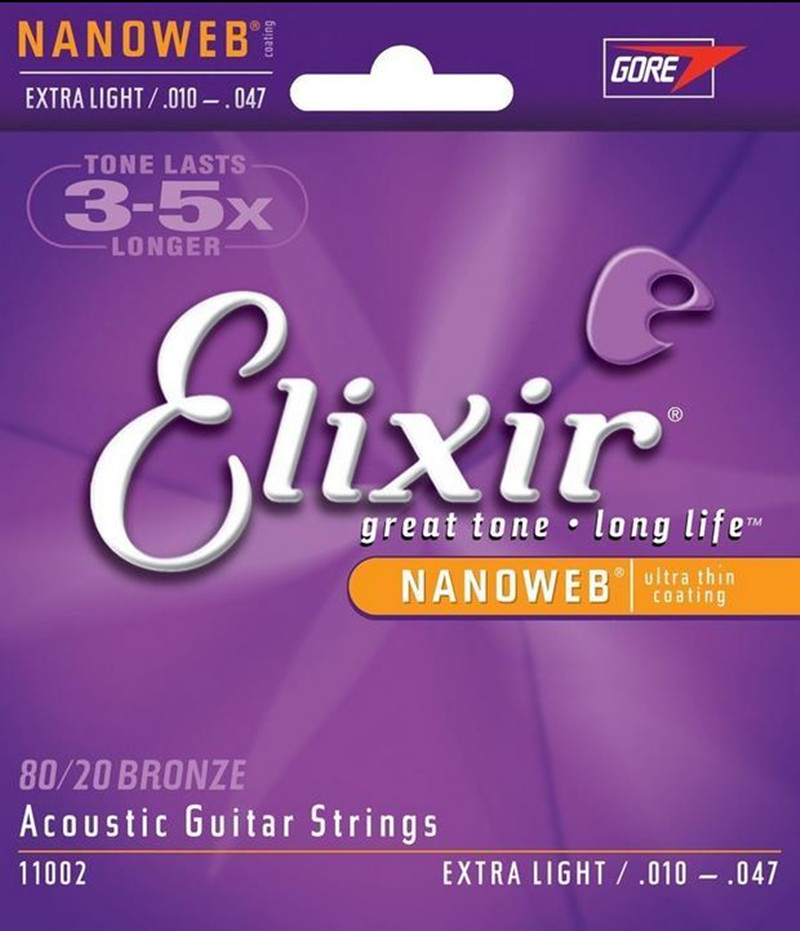 

Free Shipping 5 sets / lot Elixir 11002 Acoustic Guitar Strings 80/20 Bronze With NANOWEB Ultra Thin Coating EXTRA LIGHT Guitar Accessories