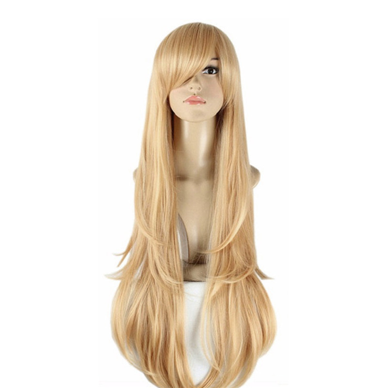 

WoodFestival 100 cm long anime wig for women sword art online cosplay wigs straight heat resistant synthetic hair asuna yuuki braid, Natural color