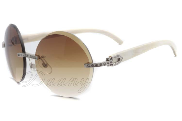 

2019 newest high-end sunglasses with full diamonds, retro sunglasses 3524012 with natural white buffalo horn, in silver Size: 56-18-140 mm