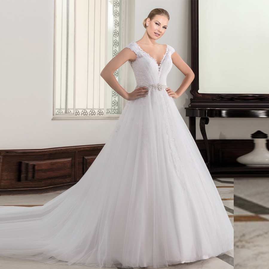 

Vintage Wedding Dress Vestido de Noiva Bead Waist Robe Mariage Chapel Train Brautkleid Matrimonio Ball Gown 2021, Same as image