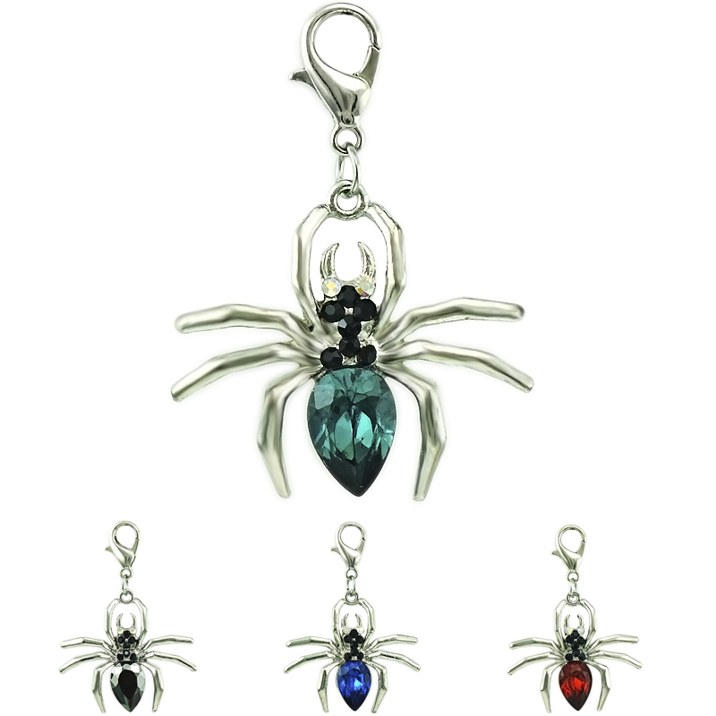 

JINGLANG Fashion Silver Color Animal Lobster Clasp Charms Plastics Crystal Spider DIY Charms For Jewelry Making Accessories